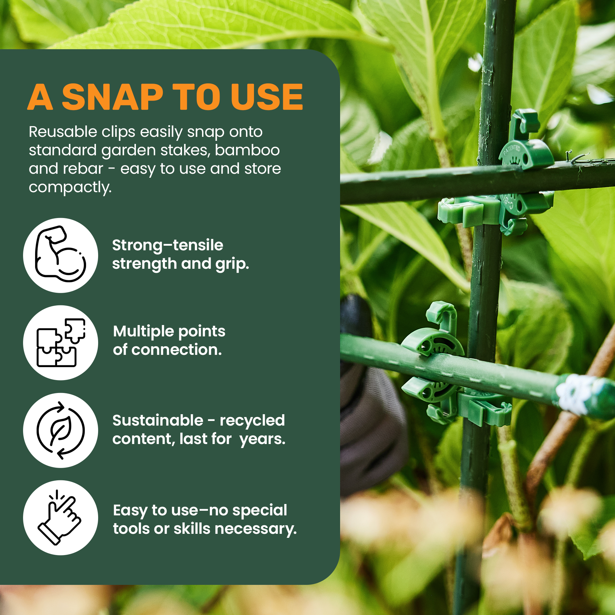 C-BITE Garden Stake Clips - Plant Support Connectors